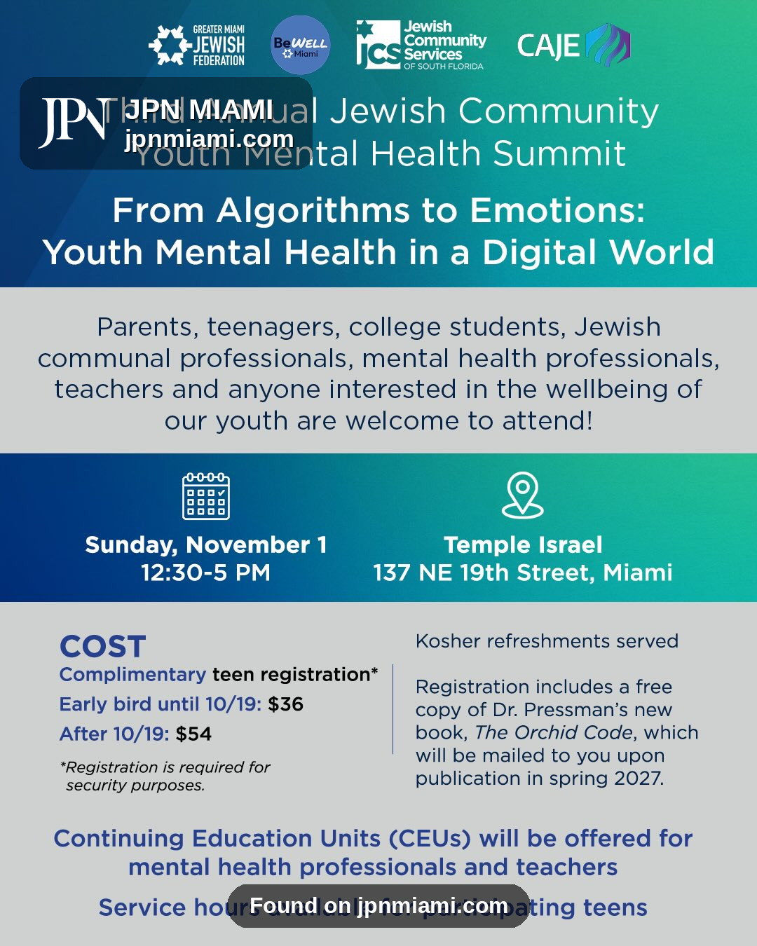Third Annual Jewish Community Youth Mental Health Summit: From Algorithms to Emotions: Youth Mental Health in a Digital World